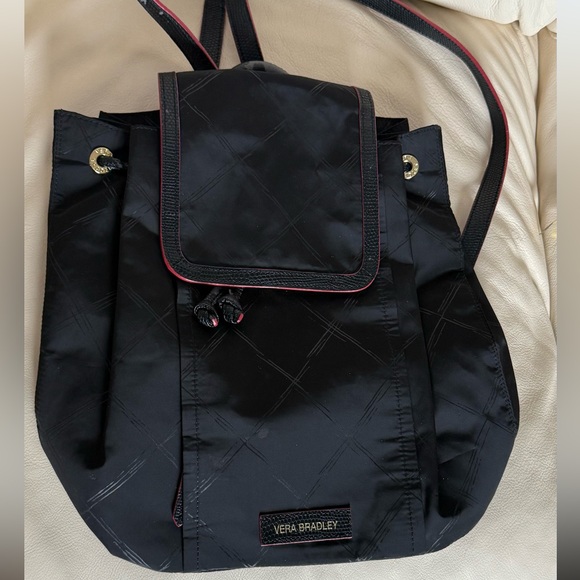 Vera Bradley Black Backpack with Red Trim - Picture 1 of 15